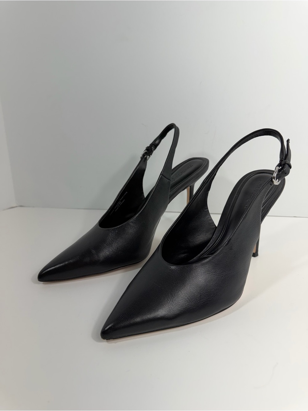 Favorite Daughter Black Leather Remy Pointed Toe Slingback Heels Pump 8 - Picture 8 of 12